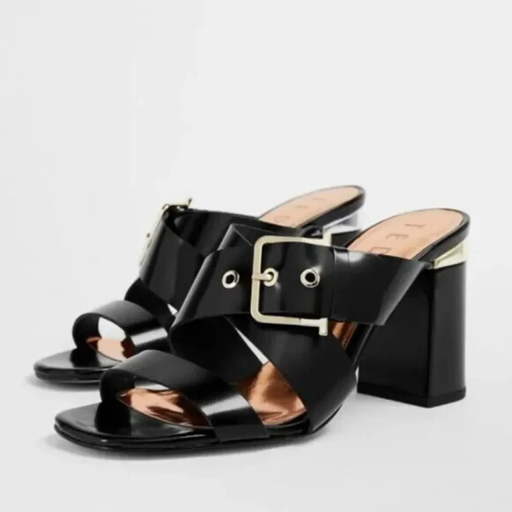Ted Baker Women's Peataa Black  Buckle  Heel Sandals Mules Size 38 / US …